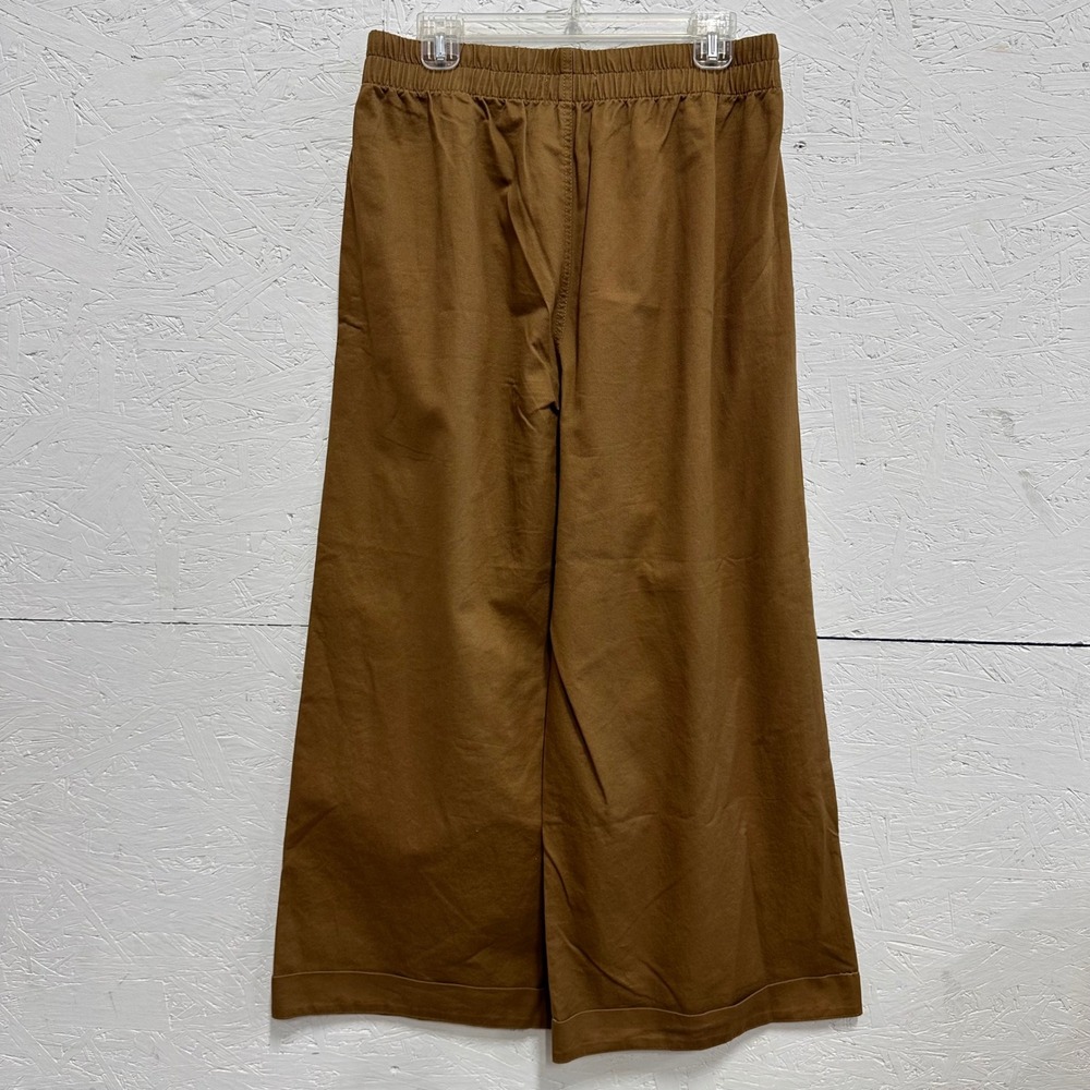 LOFT Size M Wide Leg Crop Brown Pants 100% Cotton Comfort Waist Stretch Office
